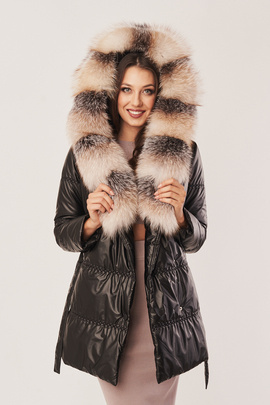 Dámská černá péřová bunda s kapucí